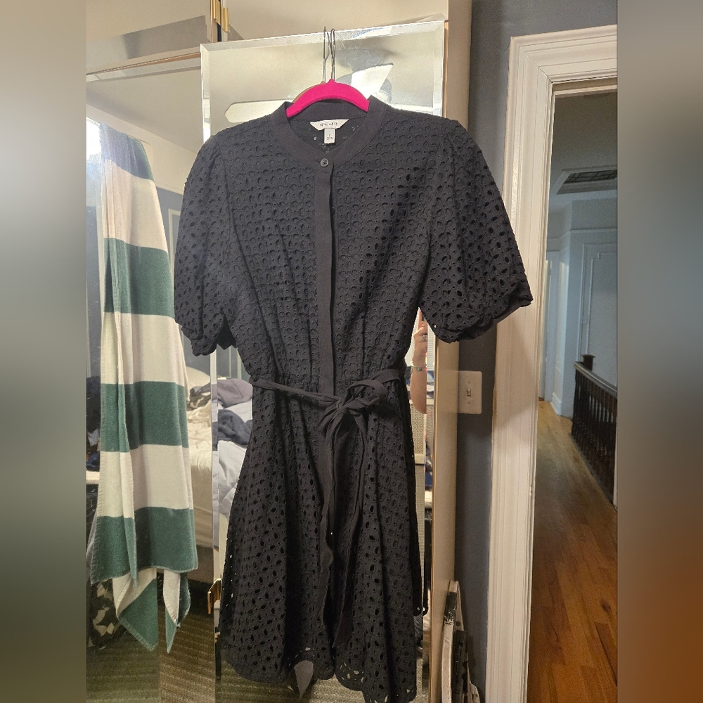 Nine West Black Eyelit A Line Dress With Tie Belt